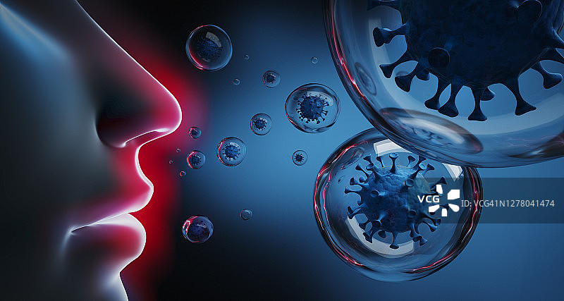 气溶胶颗粒内部的冠状病毒图片素材