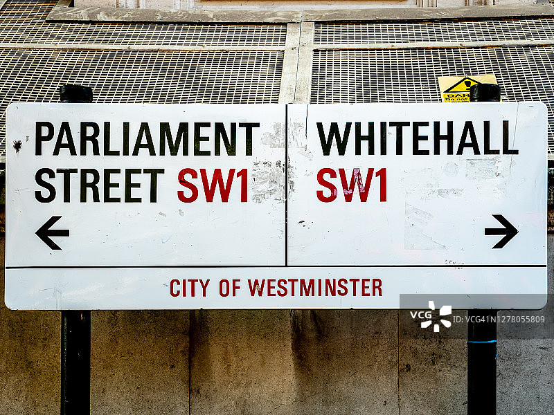 议会街和怀特霍尔街路标图片素材