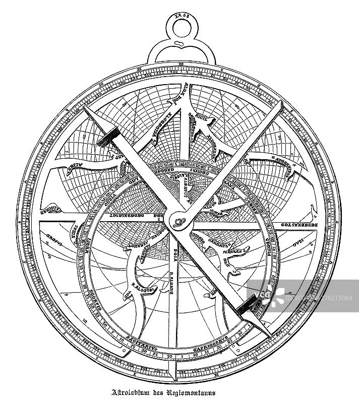 雷吉蒙塔努斯星盘的古老雕刻插图图片素材
