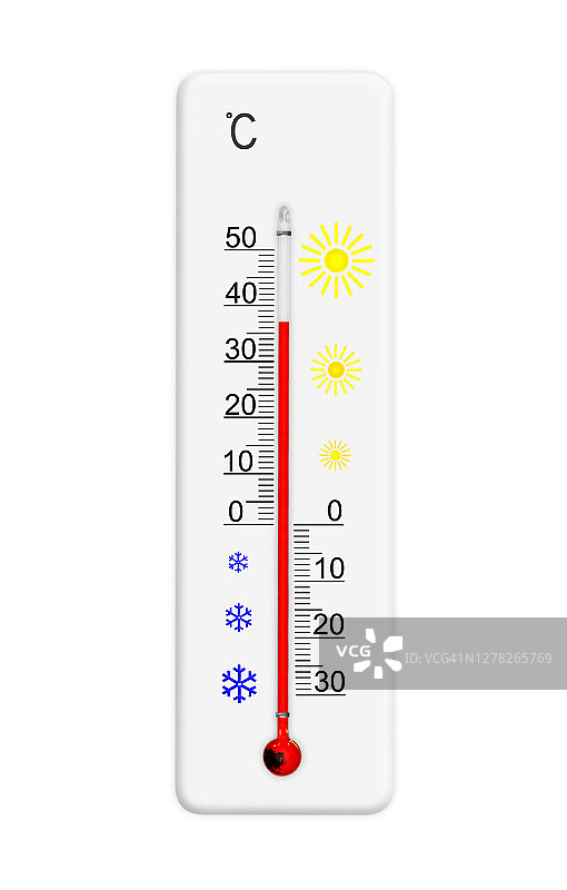 测量气温的摄氏温度计。隔离在白色背景上的温度计。环境温度加 37 度图片素材