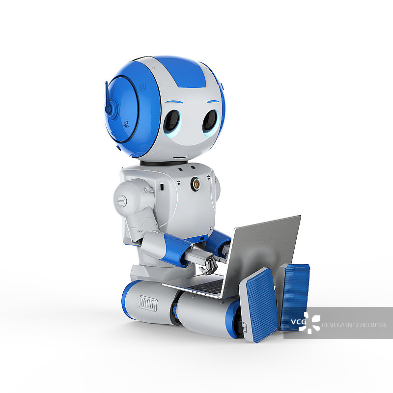 可爱的带笔记本的人工智能机器人图片素材