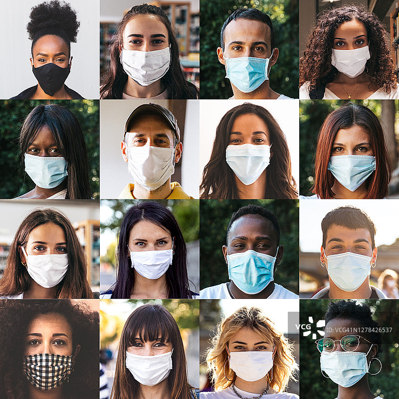 戴着外科口罩的各种人群肖像图片素材