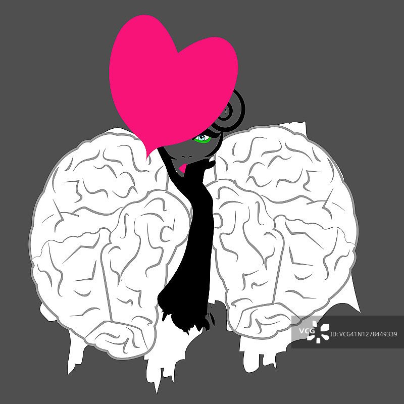 穿着大脑形状外套的优雅女人插画图片素材