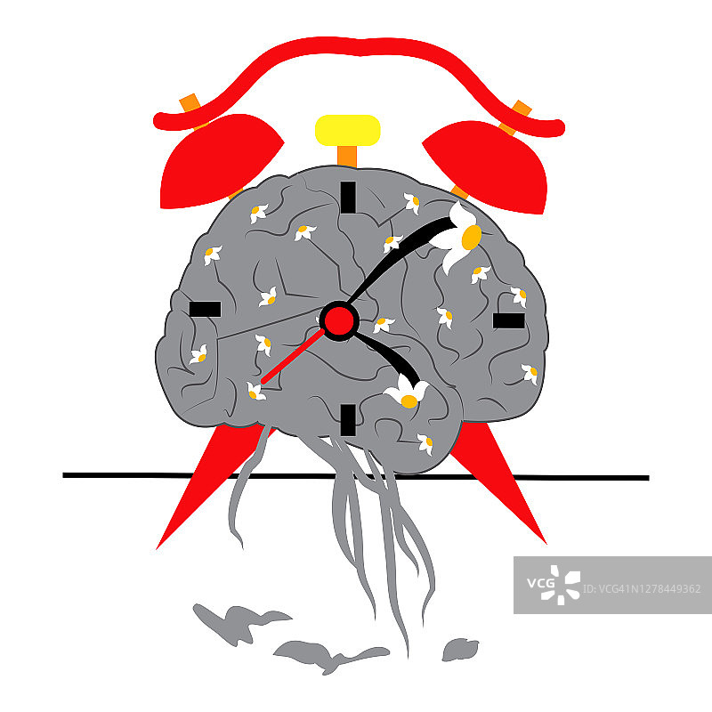 大脑形状融化时钟插画图片素材