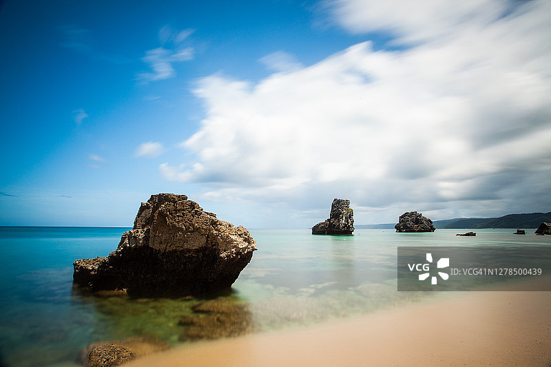 岩石海滩岛屿长曝光图片素材
