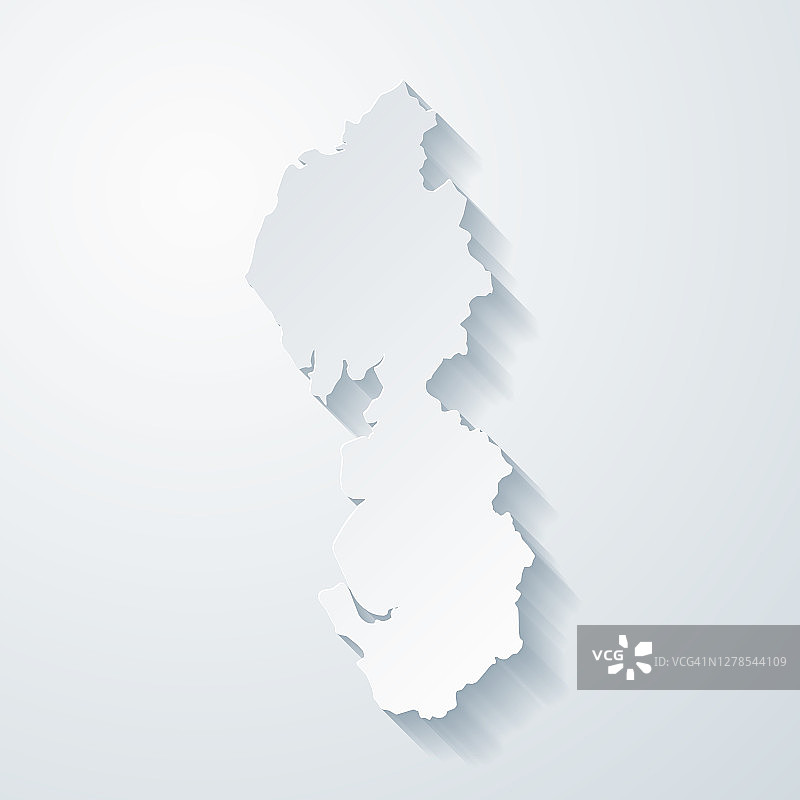 带有剪纸效果的西北地图，位于空白背景上图片素材