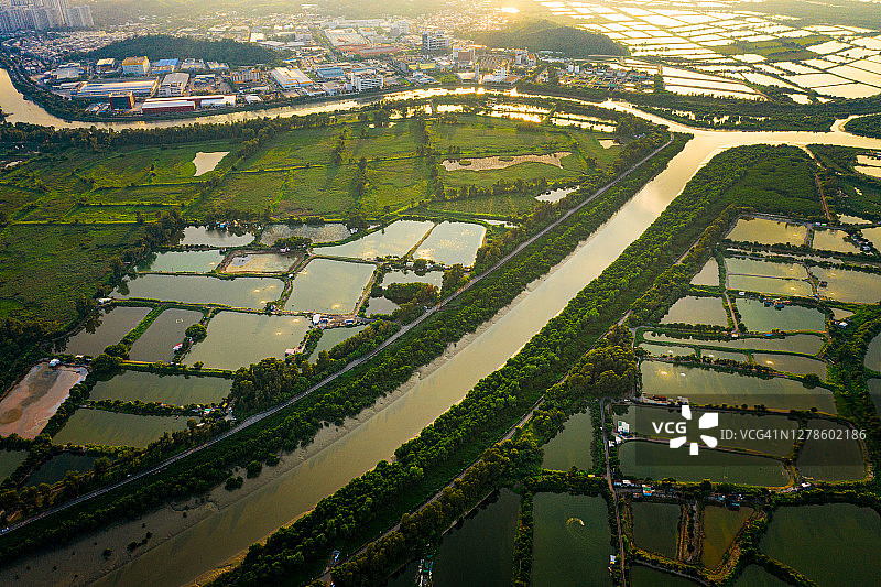 元朗鱼塘航拍视角图片素材