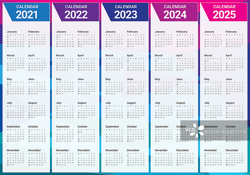 2021至2025年日历矢量设计模板图片素材