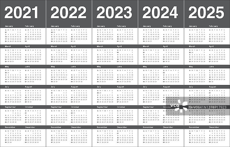 2021至2025年日历矢量设计模板图片素材