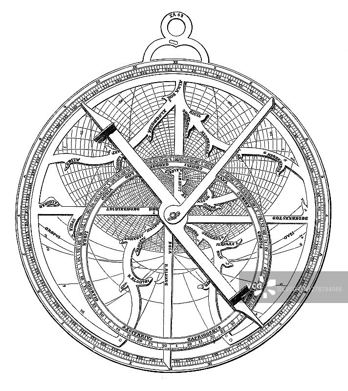 雷吉蒙塔努斯星盘的古老雕刻插图图片素材