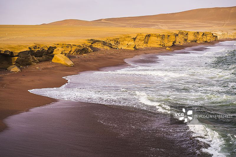 沙漠与海洋交汇：秘鲁帕拉卡斯国家保护区图片素材