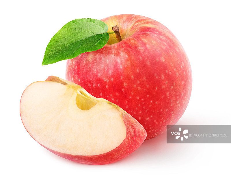 一个完整的红苹果和一块苹果（独立素材）图片素材