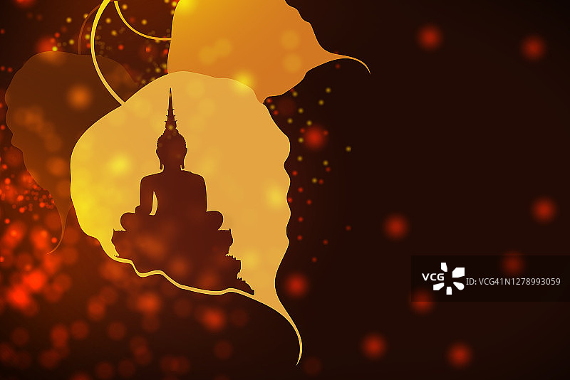 佛主在橙色背景的莲花上冥想（佛教题材）图片素材