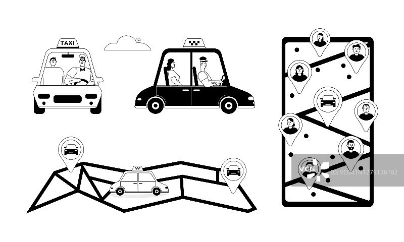 在线出租车或租赁交通工具的独立对象图片素材