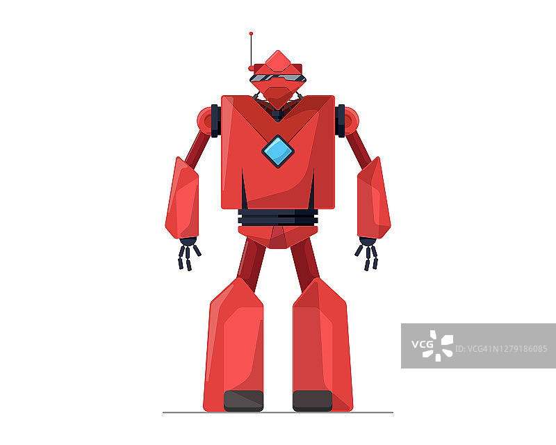 红色卡通机器人角色：未来机器人技术概念图片素材