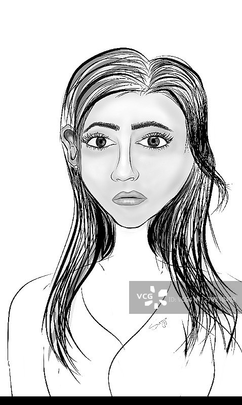 沉思的女孩肖像插画图片素材