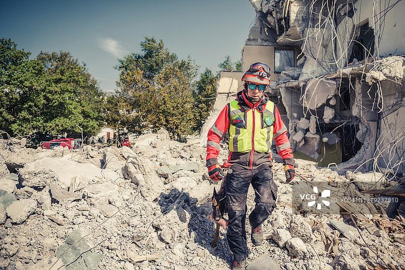 搜救犬协助救援人员搜索图片图片素材