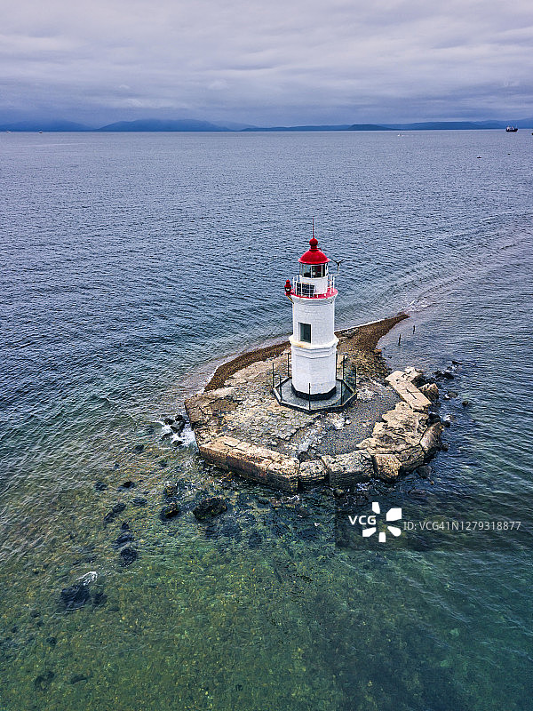 俄罗斯滨海边疆区符拉迪沃斯托克托卡列夫斯基灯塔鸟瞰图片素材
