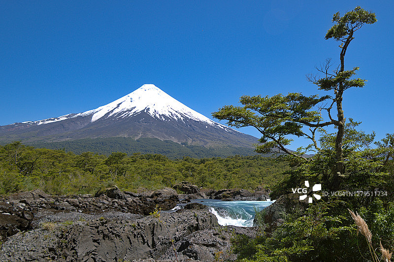 智利巴塔哥尼亚安第斯山脉国家公园树木和森林火山峰图片素材