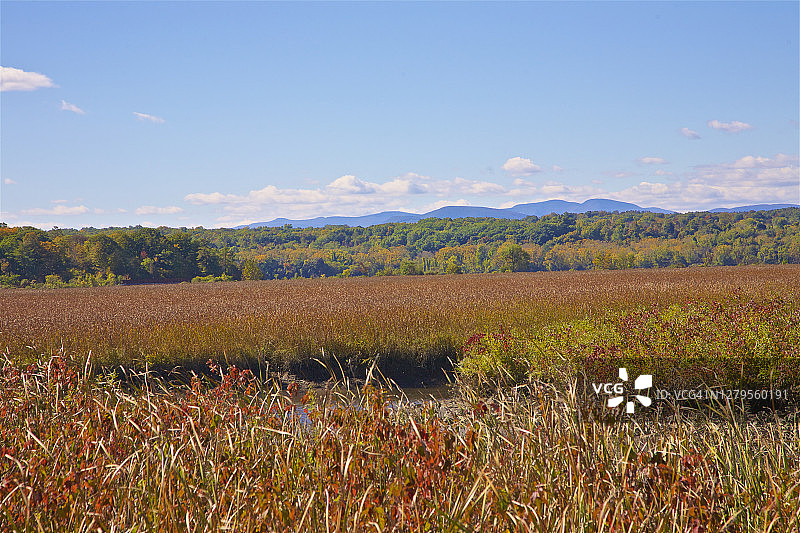 秋季提沃利远山河口图片素材