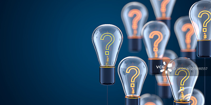 创新与新想法灯泡概念问号图片素材
