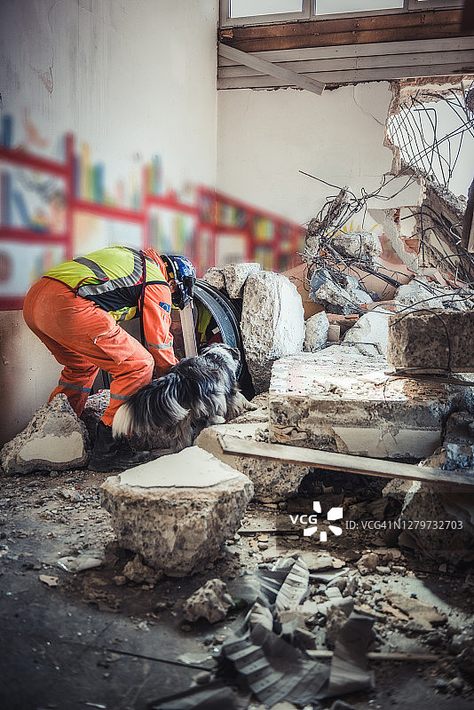 救援人员与搜救犬的搜索图片素材