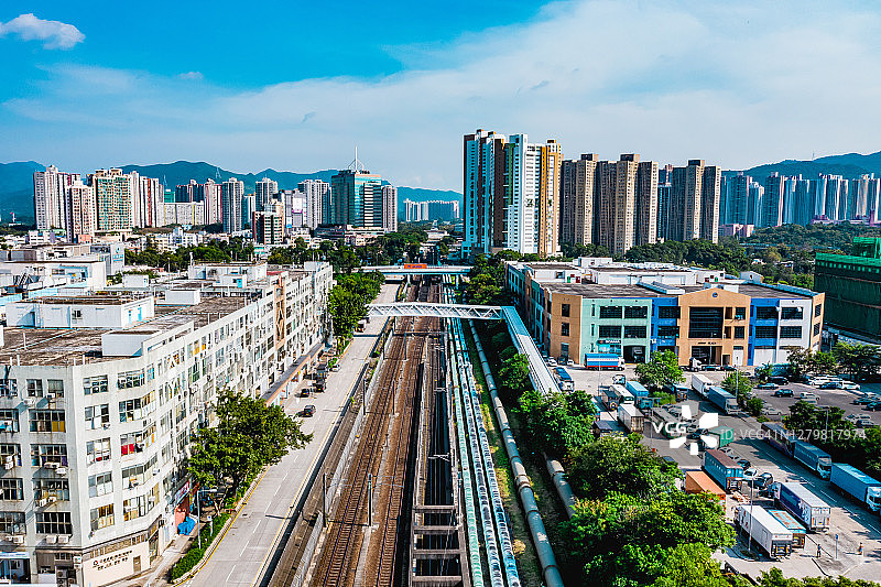 香港上水铁路鸟瞰图图片素材