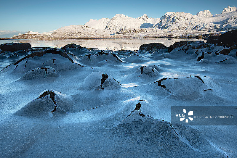 冬季挪威海岸冰冻海水中的特殊形态图片素材