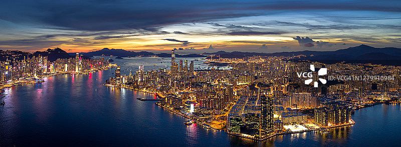 中国香港维多利亚港日落图片素材