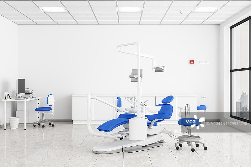 配备牙医椅和牙科工具的牙科诊所图片素材