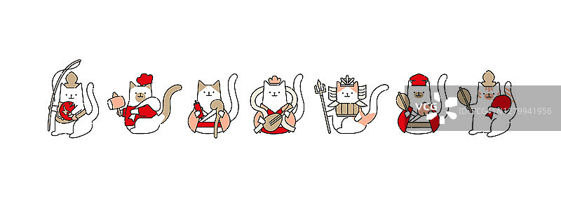 2021日本新年七福猫矢量插画图片素材
