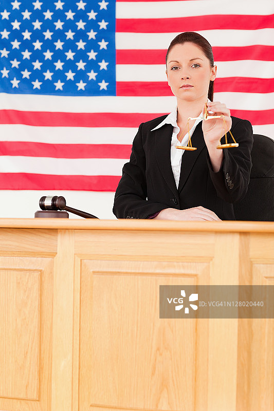 可爱的法官手持正义天平图片素材