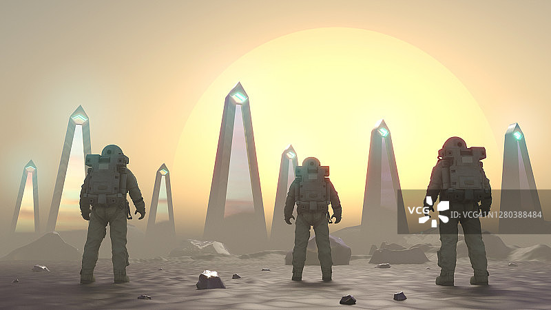 宇航员探索古代外星建筑图片素材