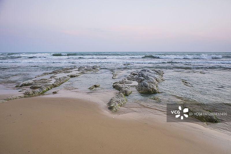 意大利西西里阿格里真托雷阿尔蒙特土耳其阶梯海滩日落图片素材
