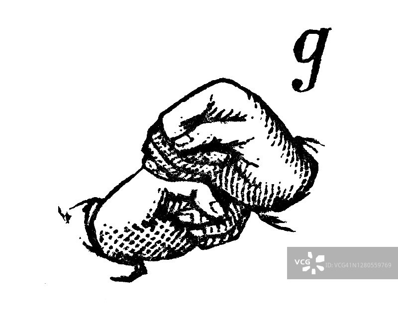 手语字母G旧版画图片素材