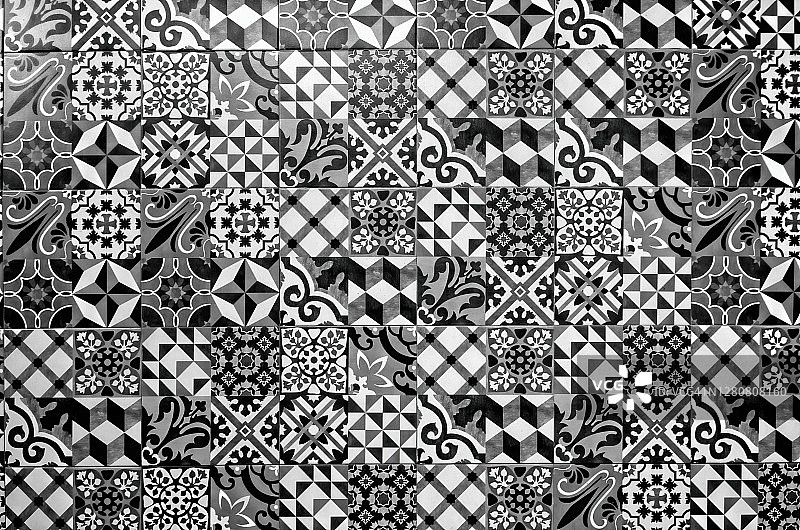 黑白图案混合瓷砖图片素材