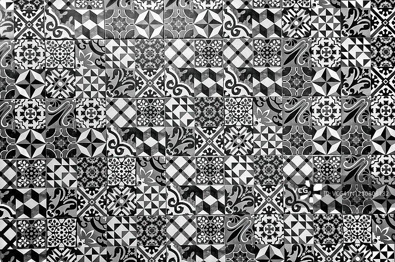 黑白图案混合瓷砖图片素材
