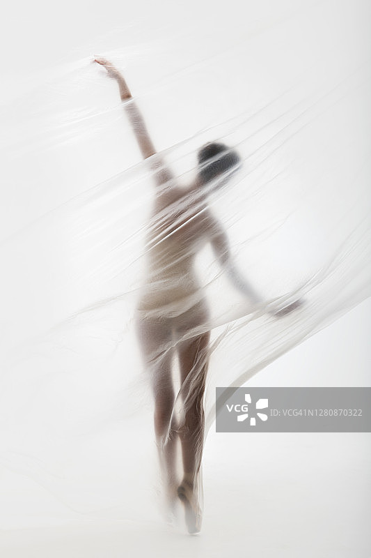 身穿透明尼龙的优雅芭蕾舞演员图片素材