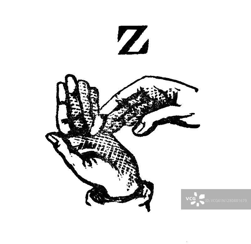 手语字母表之Z字母古版画插图图片素材