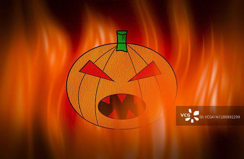 插画：万圣节火焰南瓜恶魔图片素材
