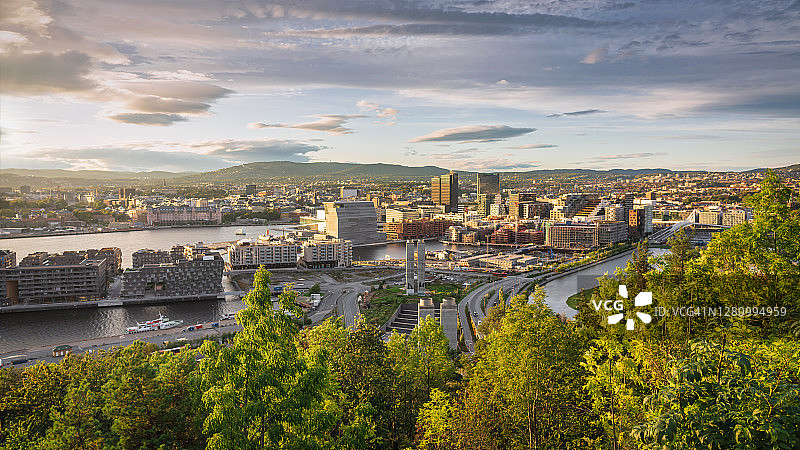 挪威奥斯陆城市日落全景图片素材