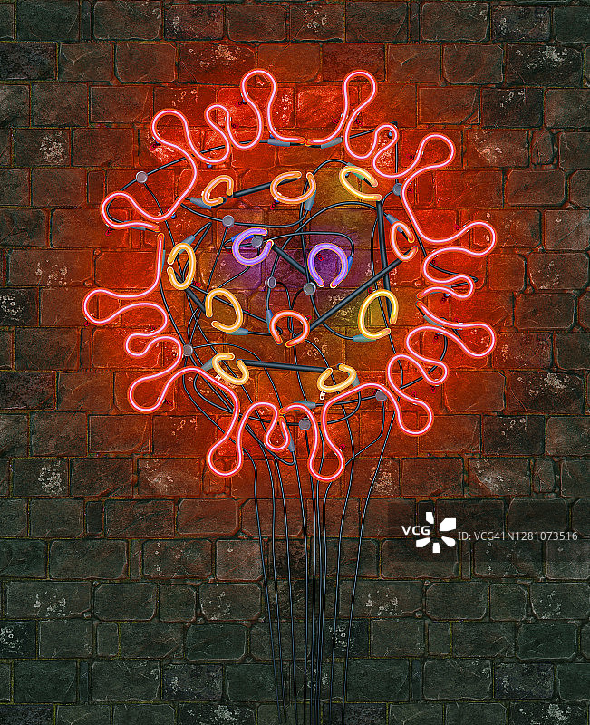 墙上的冠状病毒霓虹灯管图片素材