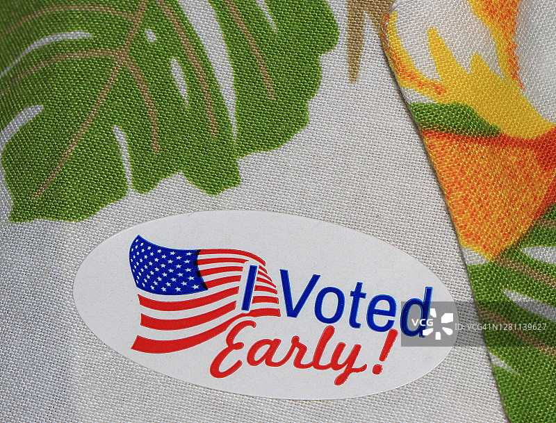 佛罗里达州衬衫上的提前投票贴纸特写图片素材