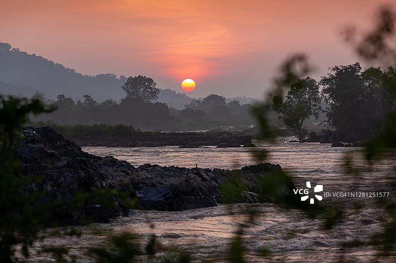 老挝湄公河Don Det的日落图片素材