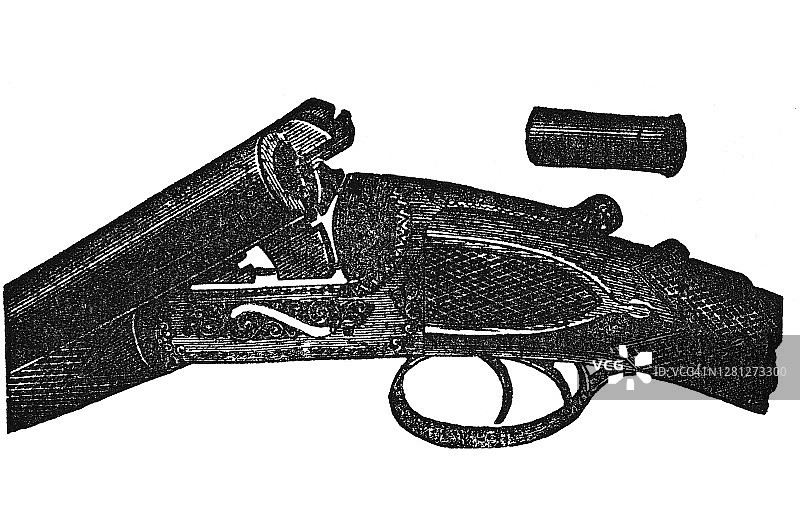 带弹壳的猎枪古老版画图片素材