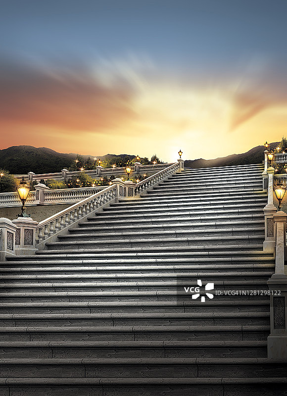 日落下的3D阶梯设计图片素材