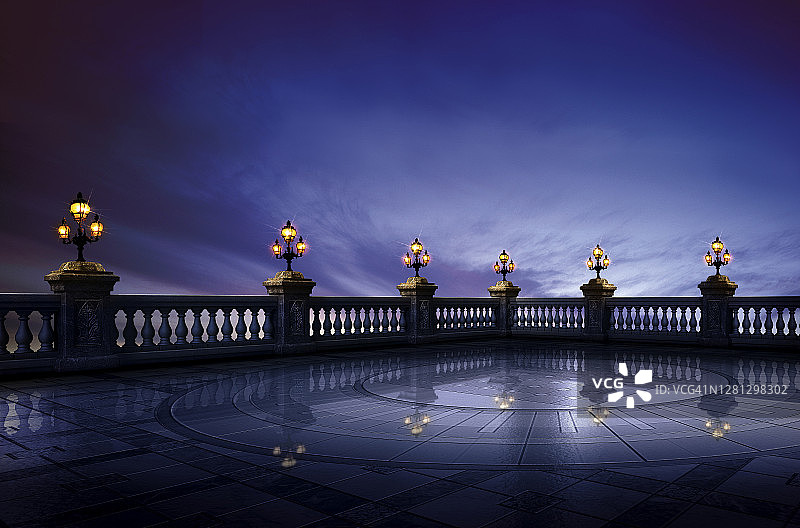 夜晚夜空阳台欧洲日落3D设计图片素材