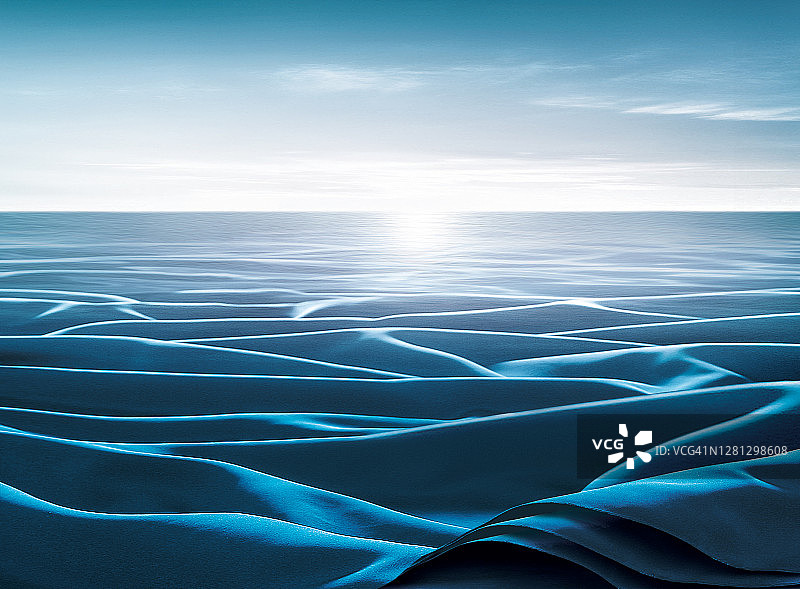 蓝色丝绸与海洋图片素材