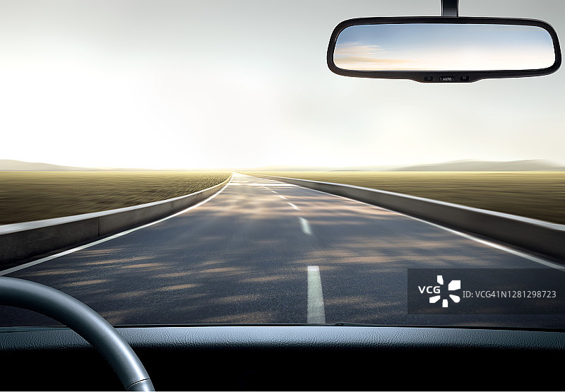 速度、汽车、仪表盘、道路、车内后视镜图片素材