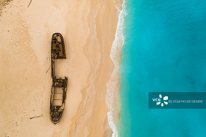 希腊扎金索斯岛沉船湾航拍图片素材